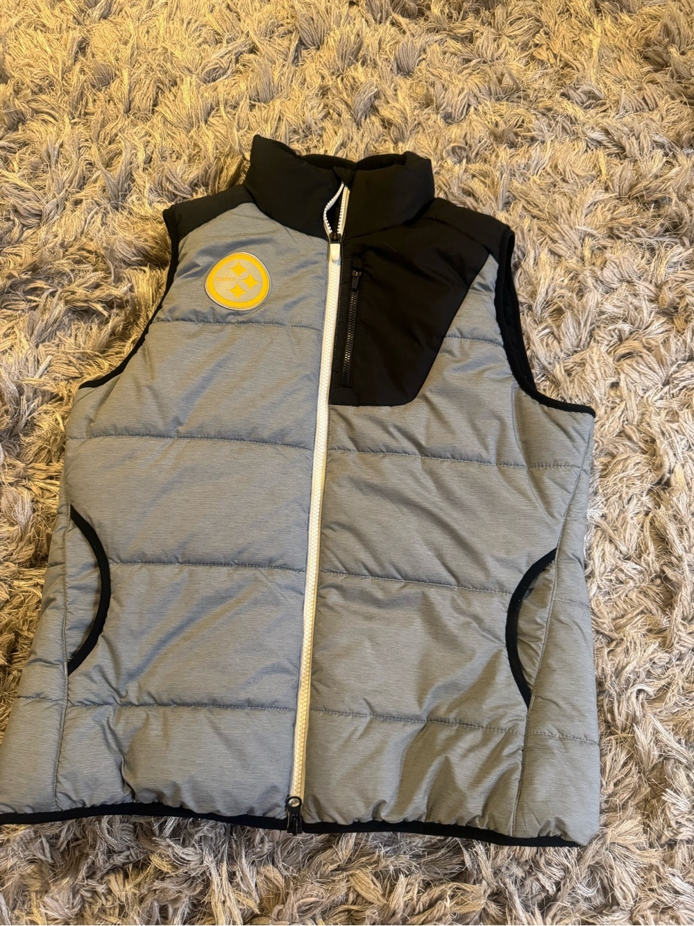 NFL Pittsburgh Steelers Gray & Black Puffer Vest with Yellow Patch